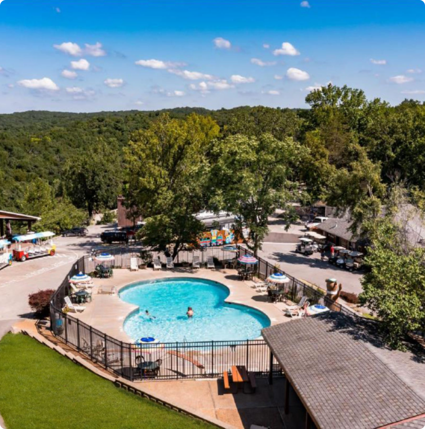 A serene view of the campground pool