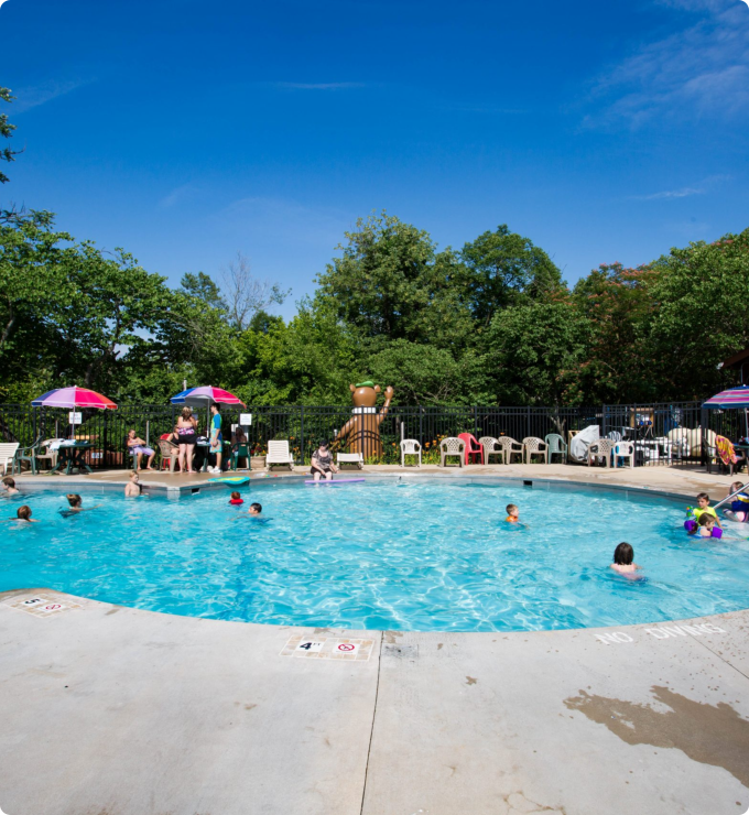 A swimming pool filled with people